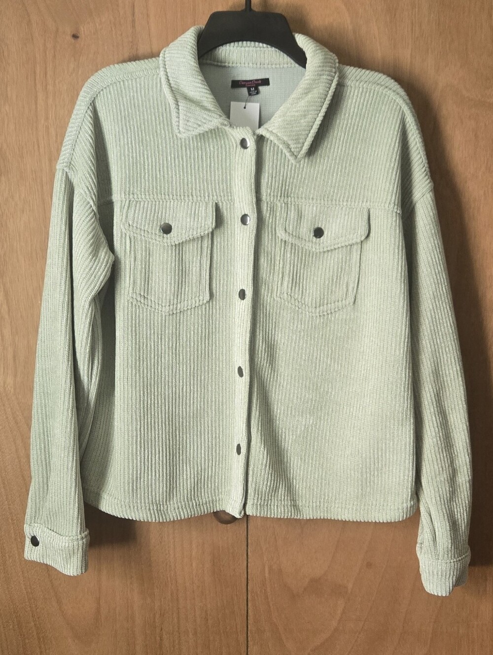 Corduroy Button-Front Shacket in Light Sage - Women